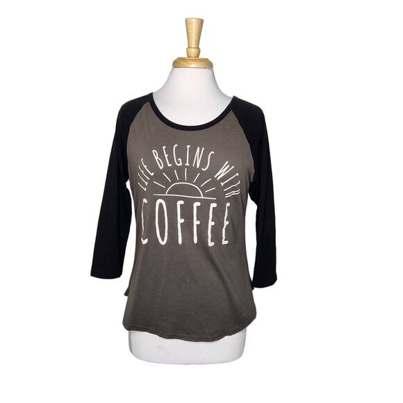 Mighty Fine Life Begins With Coffee Ringer Tee XL - Picture 1 of 6